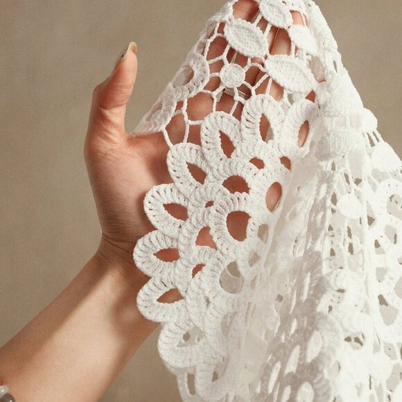 white chic womens Elegant Floral Hollow-Out Lace Blouse - Picture 8 of 8